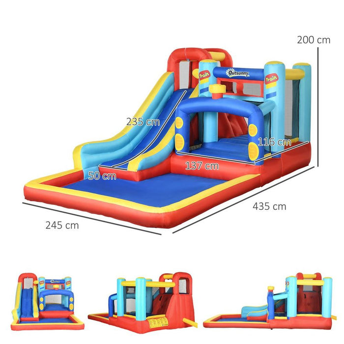 Outsunny 4 in 1 Kids Bouncy Castle Slide Pool Trampoline Climbing Wall Blower