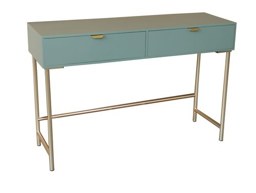 120CM GREEN WOODEN 2 DRAWER SIDE TABLE