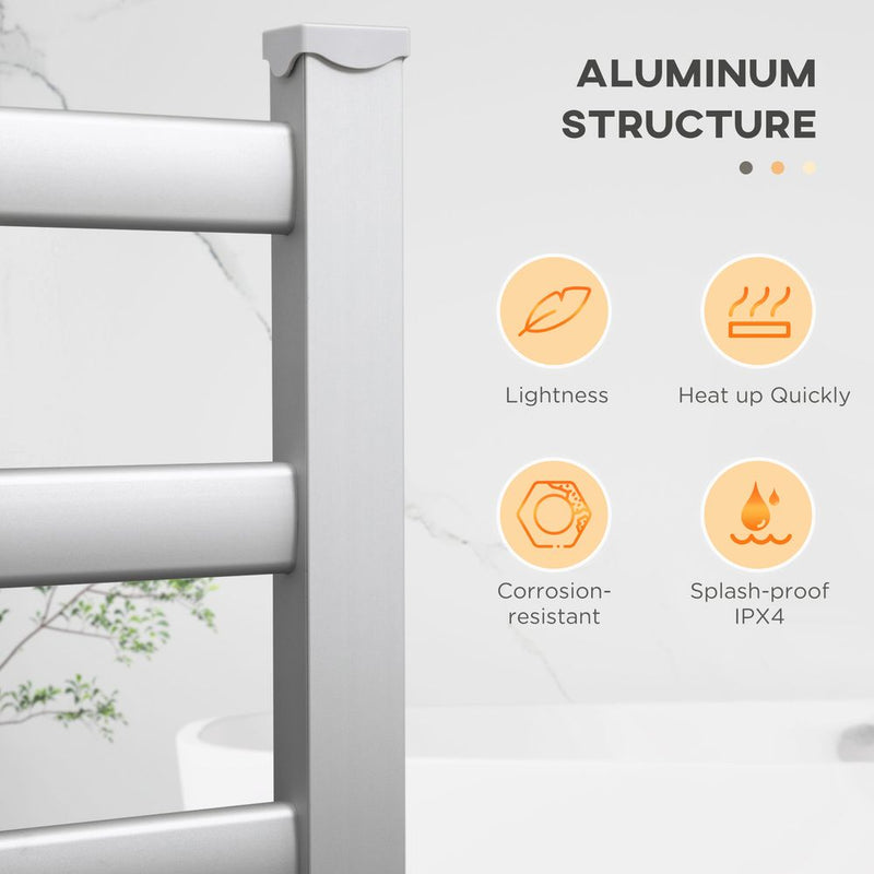 6 Bar Electric Towel Warmer Aluminum Wall Mounted & FreeStanding Silver HOMCOM