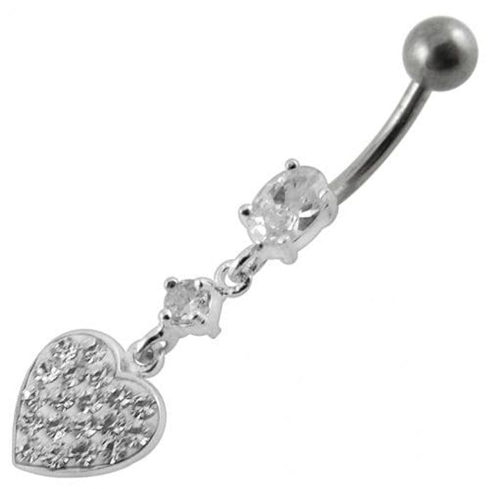 Fancy  Heart Dangling SS Bar Navel Ring