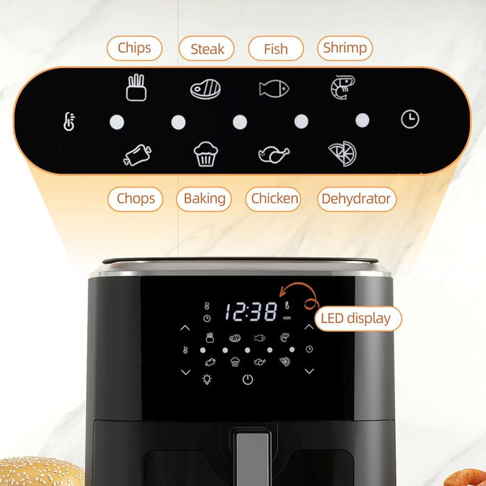 Premium 1500W 4-in-1 Air Fryer: Air Fry, Bake, Roast, Dehydrate. Includes Cookbook. High-quality 6.5L Capacity.