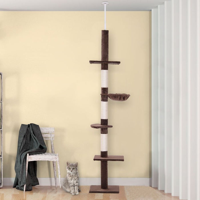 FloortoCeiling Cat Tree 5Tier Kitty Tower Brown for Indoor Cats, HighQuality & Tension Rod Included