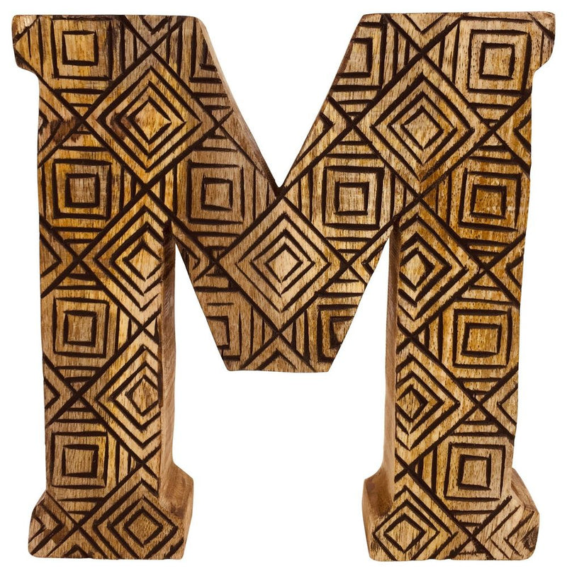 Hand Carved Wooden Geometric Letter M - Rustic Decor Accent, Free Standing or Wall Mounted - Perfect for Baby, Wedding, and More!
