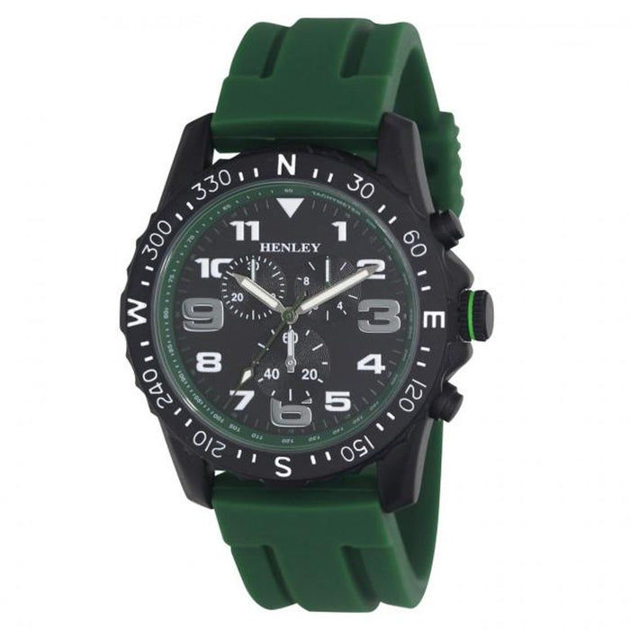 Henley Men's Multi Eye Black Dial Watch - Green Sports Silicone Strap