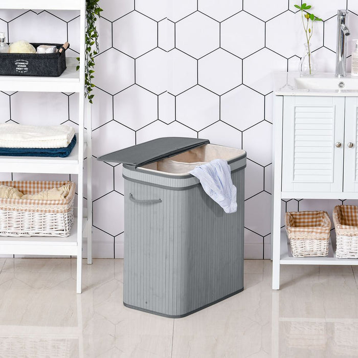 100L Flip Lid Bamboo Laundry Basket Grey