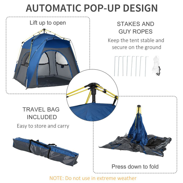 Premium 4 Person Pop-Up Camping Tent - Waterproof, Easy Set-Up, Grey Outsunny