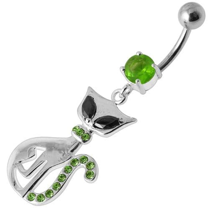 Jeweled Cat Dangling Belly Bar