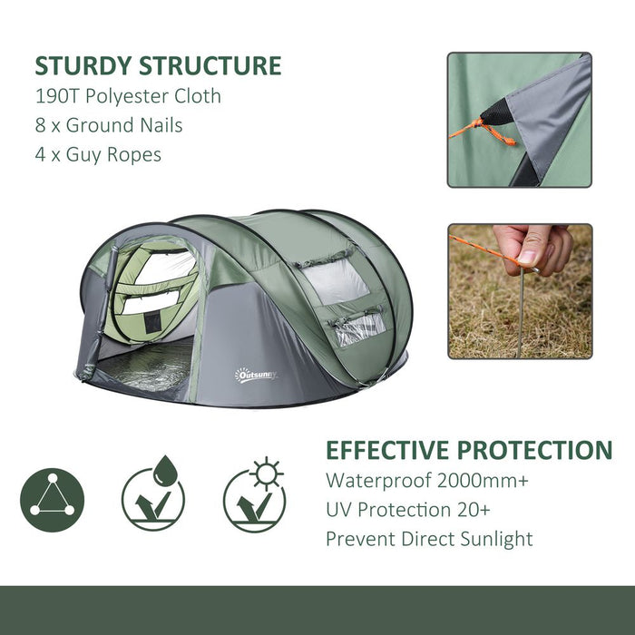 Outsunny 4-5 Person Dome Camping Tent | Pop-Up Design | 4 Windows | Quality & Professional