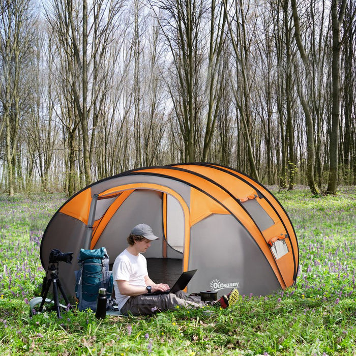 Premium Lightweight 4-5 Person Camping Tent | Pop-Up Dome with Windows | High-Quality Orange Outsunny