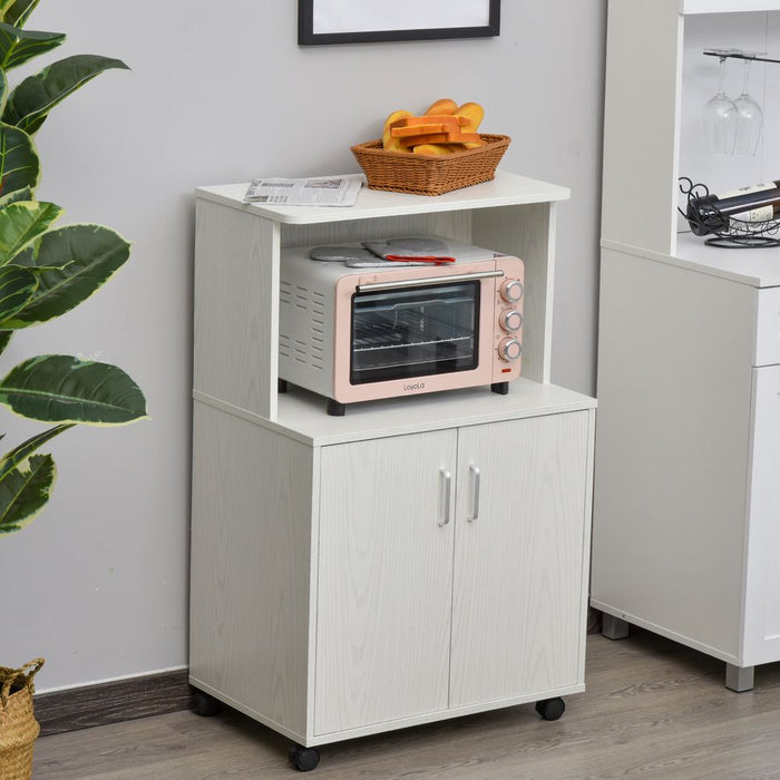 Versatile Microwave Cart on Wheels, White - Increase Your Kitchen Space