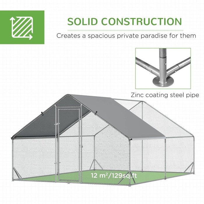 Wide Weather-Resistant Walk-In Chicken Run - Galvanized Coop - 3x4x2m - Pawhut