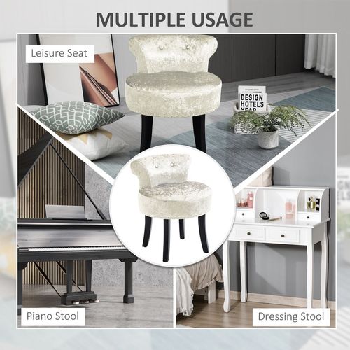 HOMCOM Dressing Table Stool Vanity Seat w/ Rubber Wood Legs Bedroom - Beige