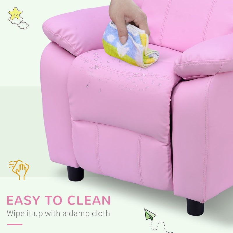 HOMCOM Kids Sofa Armchair Toddler Recliner Children's Chair Lounger Games Chair PU Leather w/Storage (Pink)