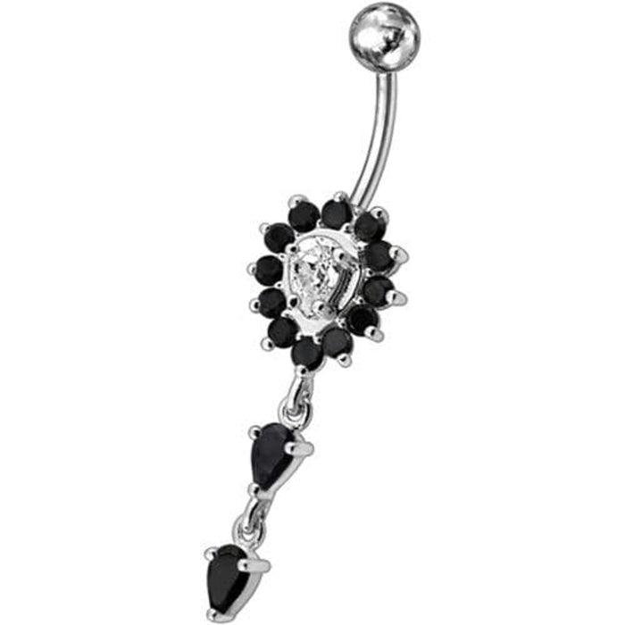 Fancy Ancient Flower Jeweled Dangling Navel Ring