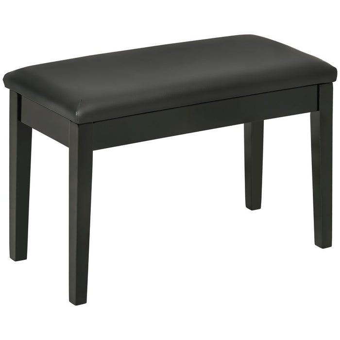 Classic Piano Bench Stool, PU Leather, Rubber Wood Legs - Black