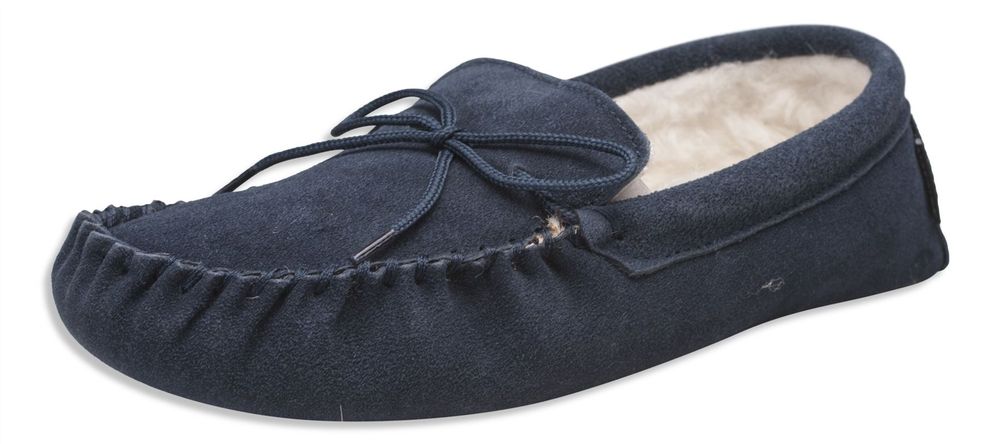 Nordvek Womens Sheepskin Suede Moccasin Slippers With Suede Sole - 431-100