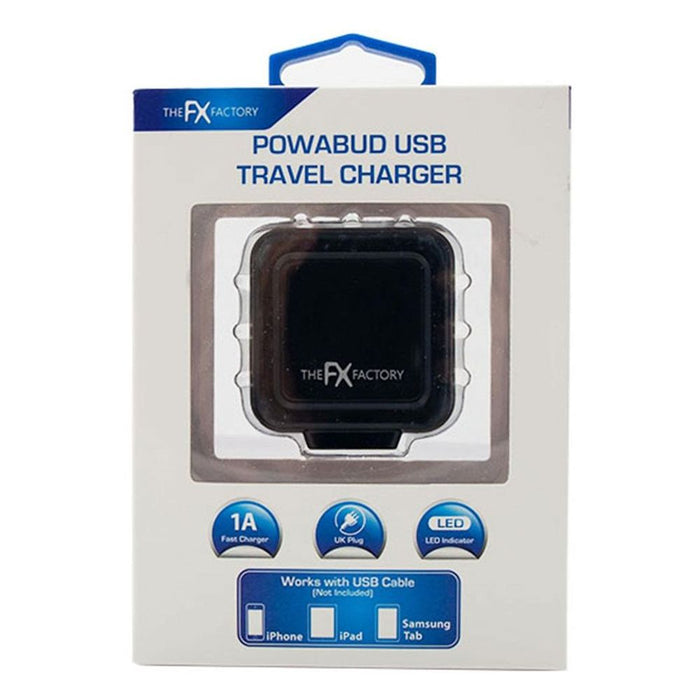 FX Powabud USB Charger - Black | 1A Fast Charging | Compact & Portable