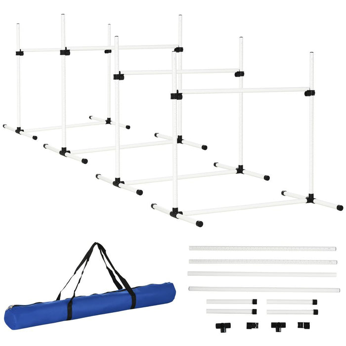 PawHut Dog Agility Training Equipment Height Adjustable Jump Hurdle Set of 4 w/ Carrying Bag