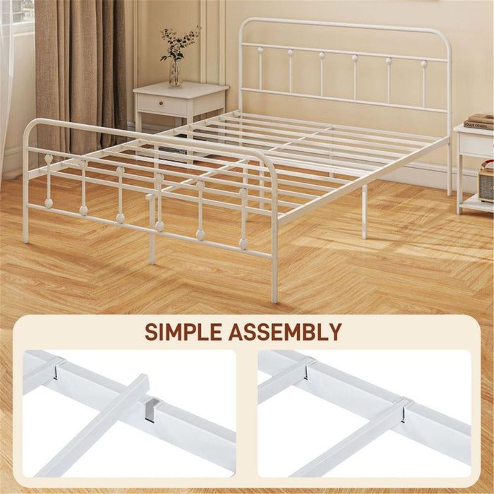 King Size Metal Bed Frame White Steel 156W x 210D x 103Hcm