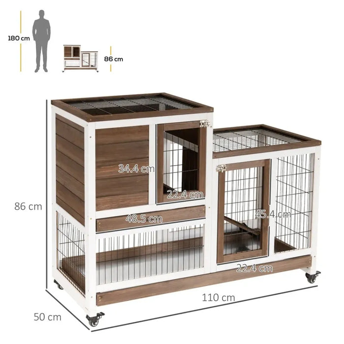 Wooden Rabbit Hutch Bunny Guinea Pigs House Cage Wheels Indoor 110 x 50 x 86cm