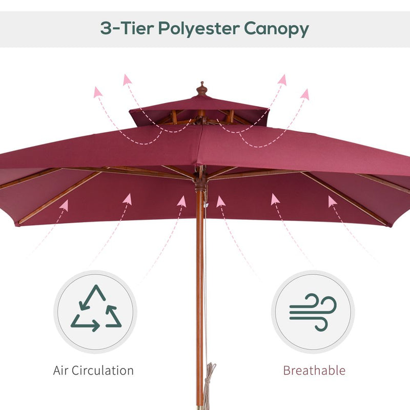 Premium 3m Bamboo Patio Umbrella - Wine Red. Superior Quality. Stylish and Durable. Perfect for Outdoor Living.