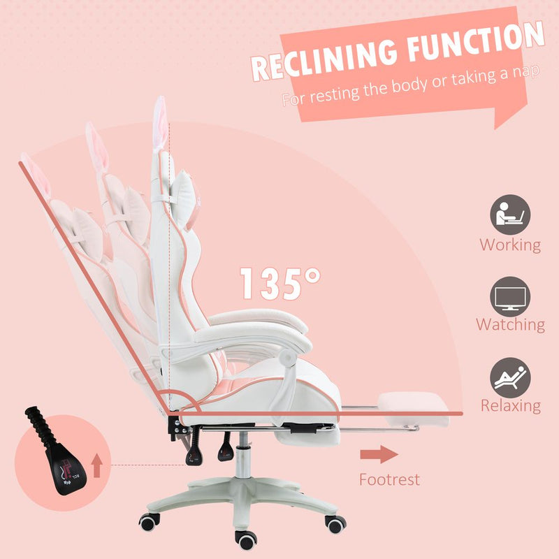 Premium Vinsetto Gaming Chair: Removable Rabbit Ears, Pink, High Quality