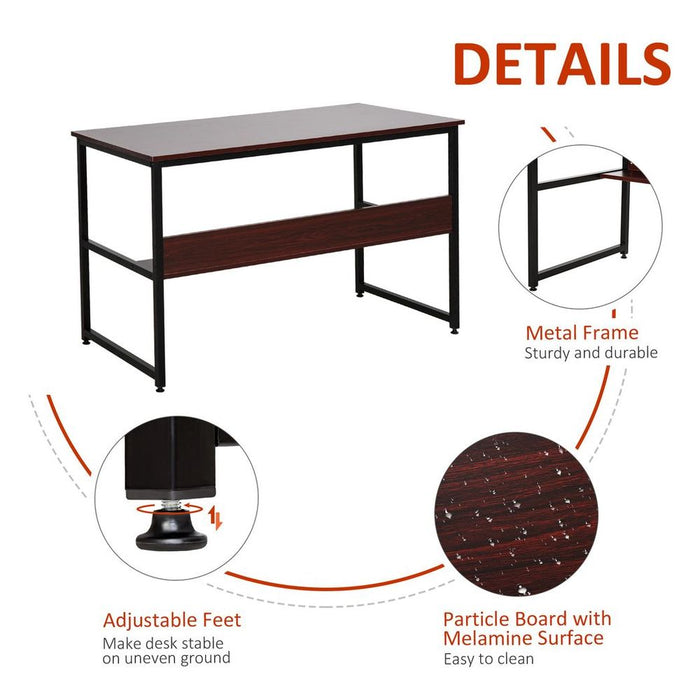 Premium 2-Tier Writing Desk: Metal Frame, Smooth Shelves, Storage Shelf - Brown