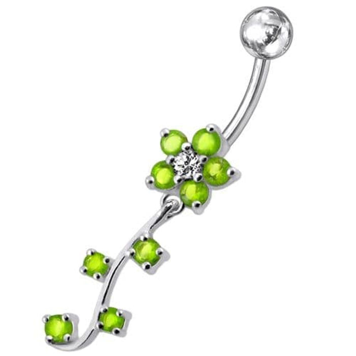 Fancy  Silver Flower Dangling Belly Ring