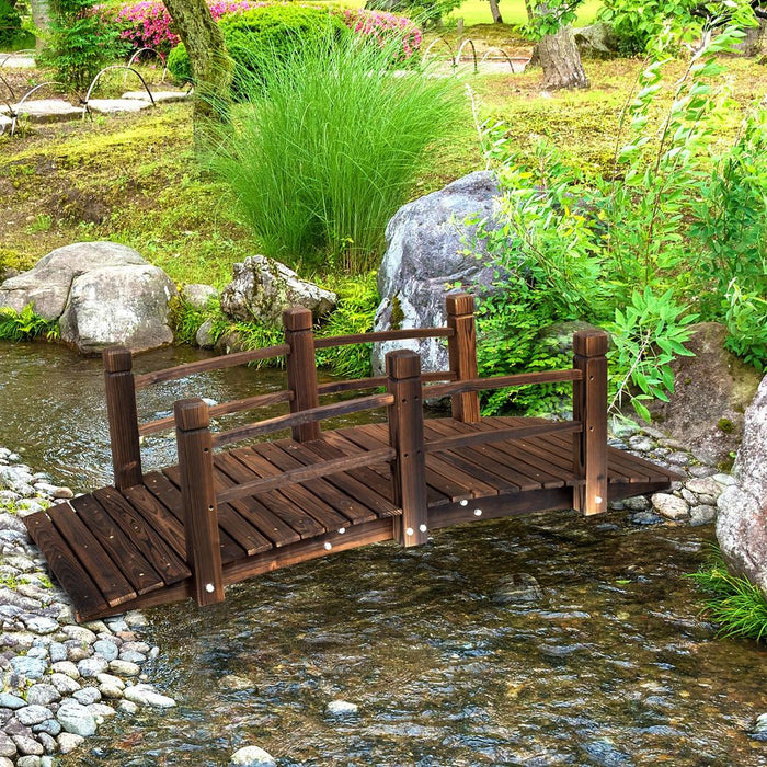 Quirky Wooden Garden Bridge - Stained Finish - Outdoor Pond Walkway