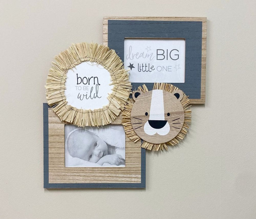 Wild Lion Double Photo Frame - Born to Be Wild - High Quality, Unique Design - Perfect for Any Nursery or Child's Bedroom