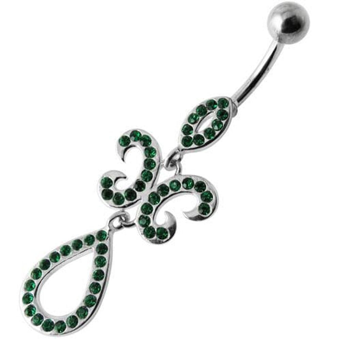 Fancy Studded Jeweled Dangling SS Bar Belly Ring