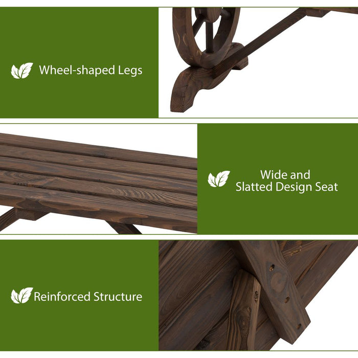 Premium Rustic Wooden Wheel Bench - 2-Person Seat - High-Quality - Brown - Outdoor Furniture - Loveseat - Park - Best Quality