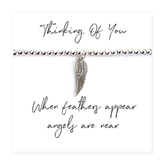 Angel Feather Silver Beaded Bracelet on Message Card