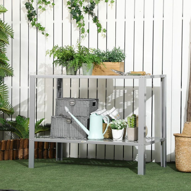 Outsunny 2-Tier Steel Plant Stand - Stylish Patio Organizer & Display Shelf