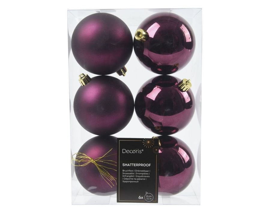 Shatterproof Dark Mauve Bauble  8cm Pack of 6 - Christmas