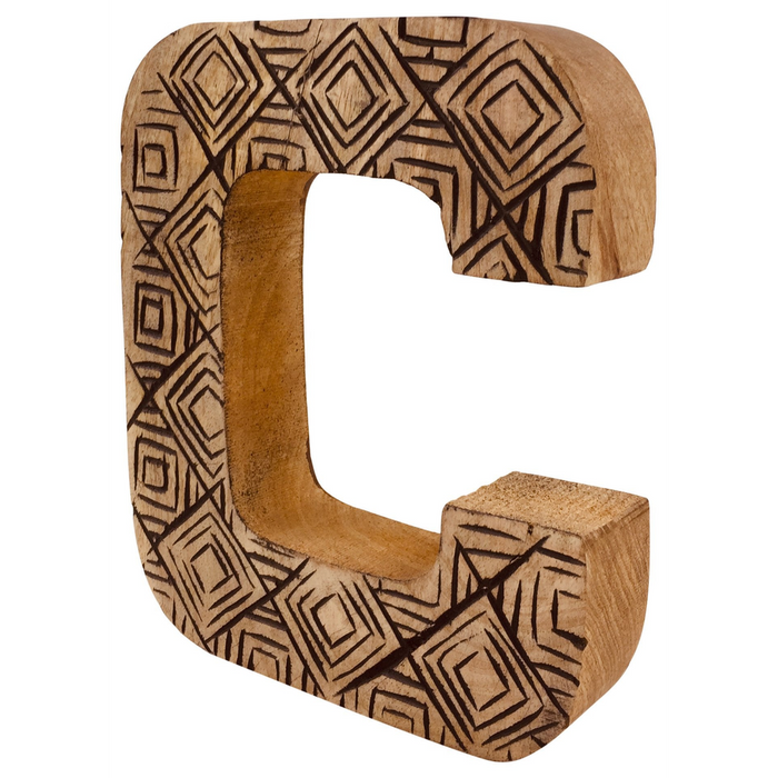 Unique Hand Carved Wooden Geometric Letter C - Rustic Decor for Any Setting!