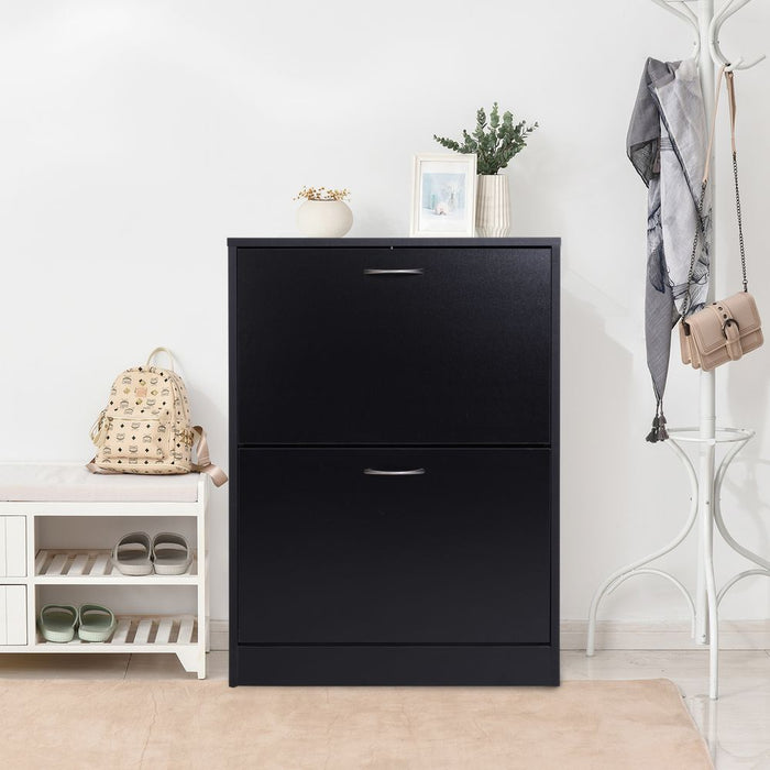 Premium 2-Tier Shoe Cabinet: Wood, 12 Pairs, Black. Stylish, Modern, Reliable, & Space-saving!