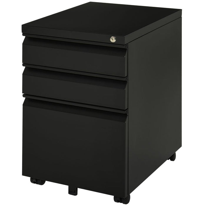 Vinsetto 3 Drawer Vertical File Cabinet Lockable Metal Filling Cabinet Black