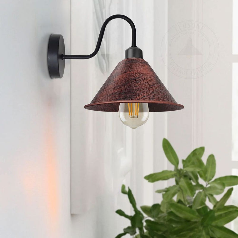 Rustic Red Vintage Wall Light Fixture Black Wall Sconce E27 Base Socket Screw Wall Mounted Swan Neck Cone Shape Shade
