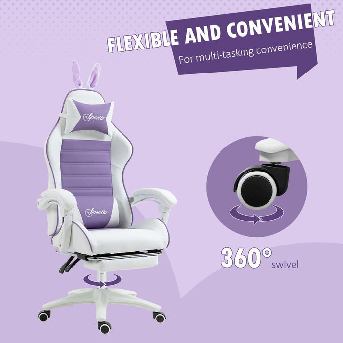 Vinsetto Gaming Chair | Footrest | Rabbit Ears | Purple