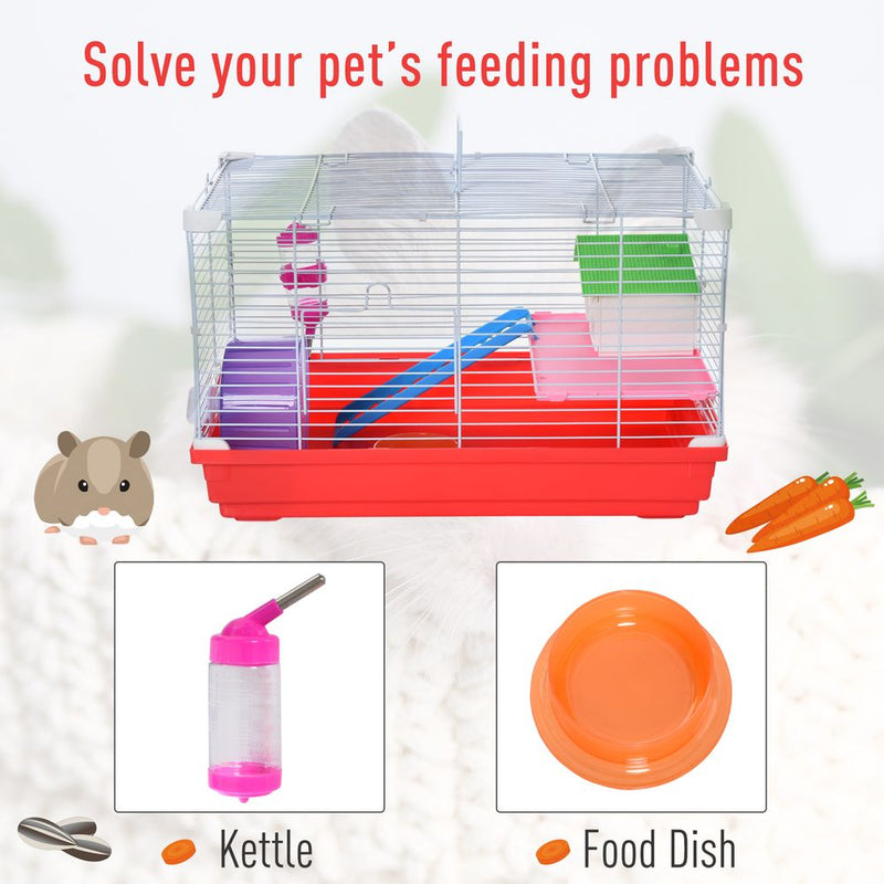 PawHut Portable 2 Storey Hamster Cage Small Pet Animal Cage Double Layers w/Exercise Wheel Water Bottle Dishes