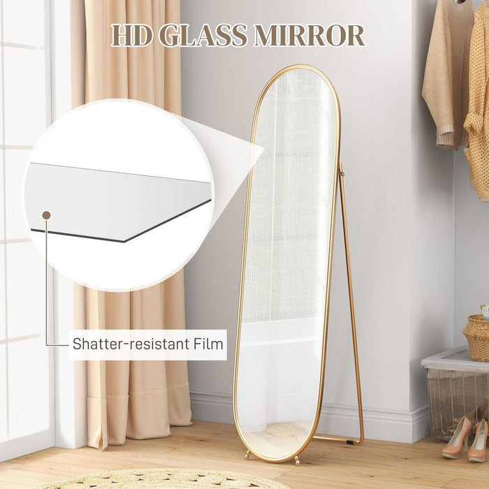 HOMCOM Oval Full Length Mirror with Metal Frame Hanging or Leaning Gold Tone