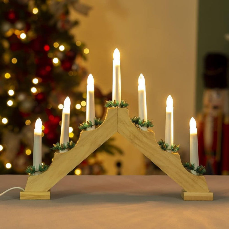 Exquisite Wooden Christmas Candle Bridge - Perfect Size for Fireplace or Window - Pine Wood Finish - Best Quality - 70730