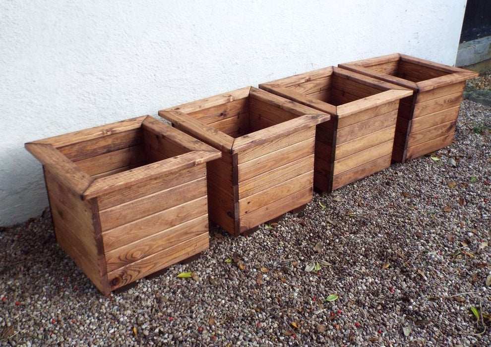 Large Square Planter - Premium Wood Construction | Drainage | Hand-Finished | 46L Volume | Made in Britain | Rustproof Bolting