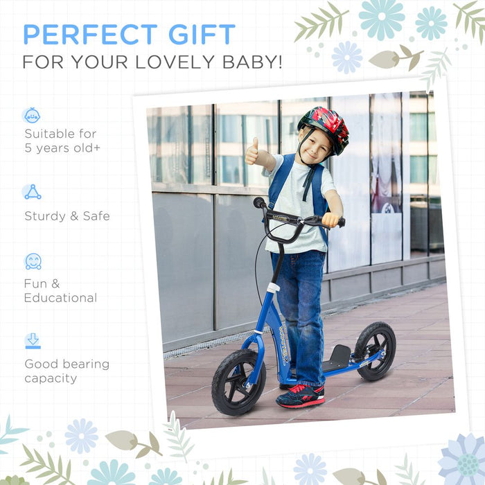 HOMCOM Teen Push Scooter Kids Children Stunt Scooter Bike Bicycle Ride On 12" EVA Tyres (Blue)