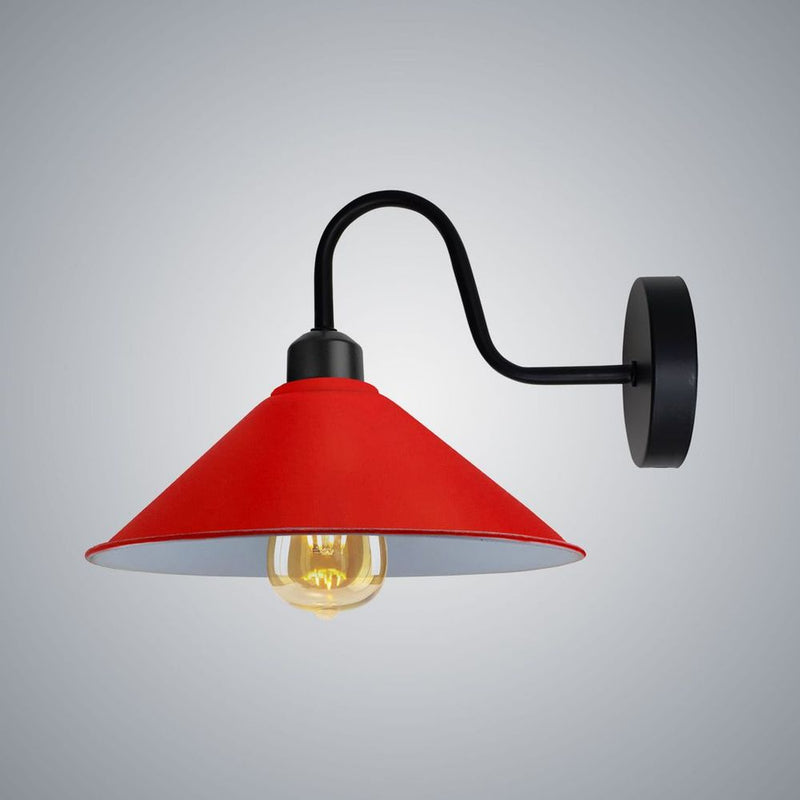 Vintage Wall Light Fixture, Red/Black Wall Sconce, E27 Base Socket, Swan Neck Cone Shade, 110-240V, CE/RoHS Certified