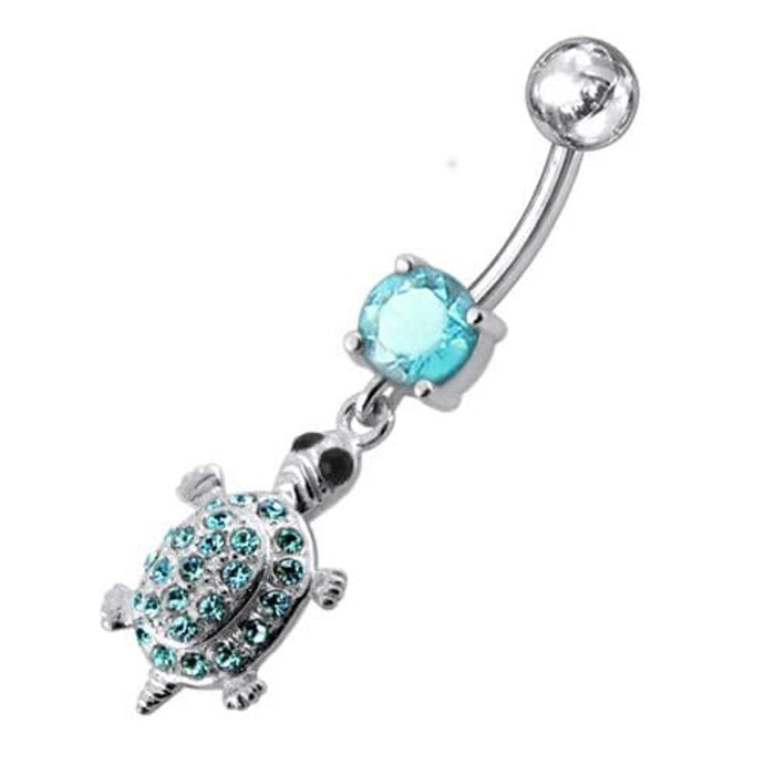 Fancy Jeweled Turtle Dangling Belly Ring