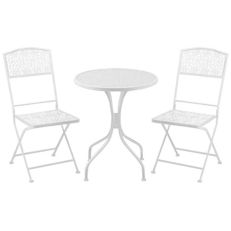 Garden Bistro Set for 2 with Folding Chairs and Round Table, White