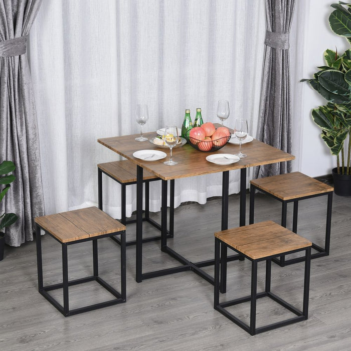 Stylish 5-Piece MDF Dining Set w/ Stools - Black/Brown - High Quality