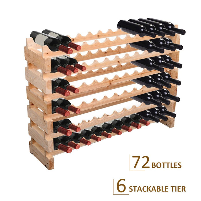 Wooden 72 Bottle 6 Tier Shelf Storage Holder Standing Wood Cellar Wine Rack